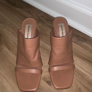 Tan Antonio Melani Brynx Leather Dress Sandals Size 6.5M with 2.5inch heel